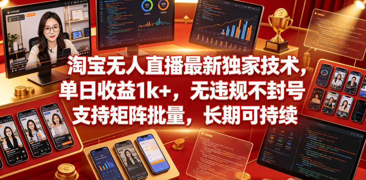 淘宝无人直播最新独家技术，单日收益1k+，无违规不封号，支持矩阵批量，长期可持续【揭秘】-轻创社项目网