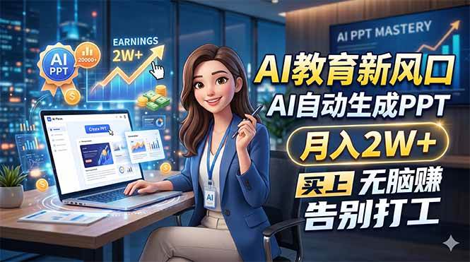 图片[1]-（18330期）AI教育新风口，AI自动生成PPT，月入2W+，无脑赚，告别打工
