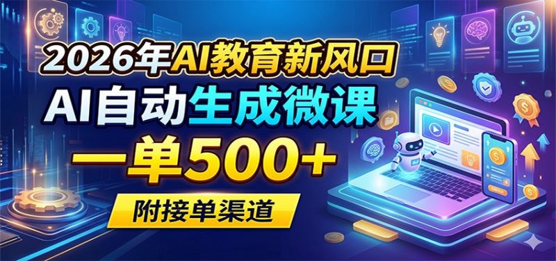2026年AI教育新风口,AI自动生成微课,一单500+,附接单渠道-轻创社项目网
