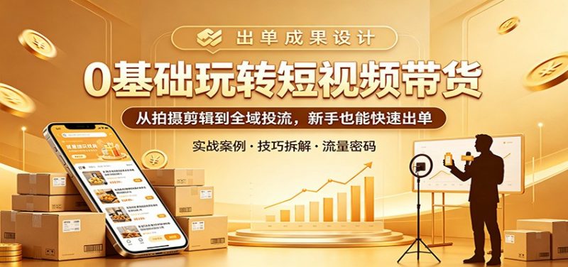 0基础玩转短视频带货:从拍摄剪辑到全域投流,新手也能快速出单-轻创社项目网