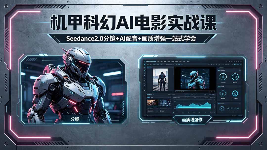 图片[1]-（18298期）机甲科幻 AI 电影实战课，Seedance2.0 分镜 + AI 配音 + 画质增强一站式学会