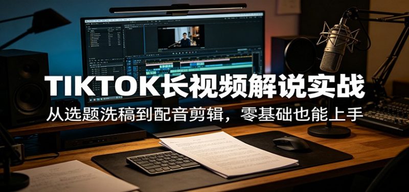 TIKTOK长视频解说实战:从选题洗稿到配音剪辑,零基础也能上手-轻创社项目网