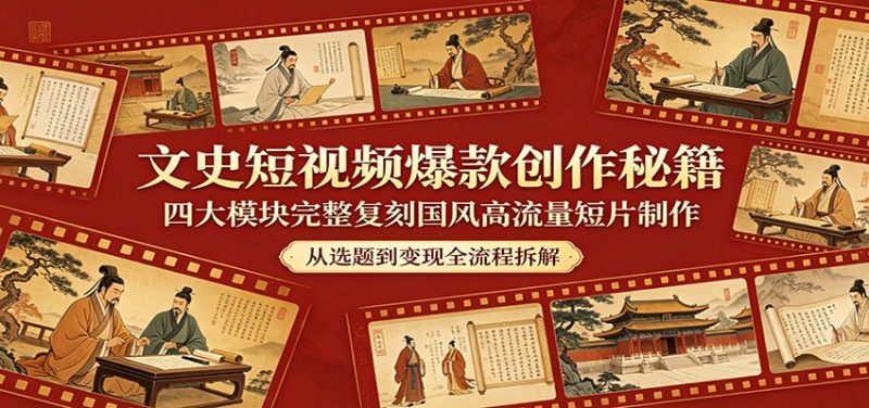 文史短视频爆款创作秘籍：四大模块完整复刻国风高流量短片制作-轻创社项目网