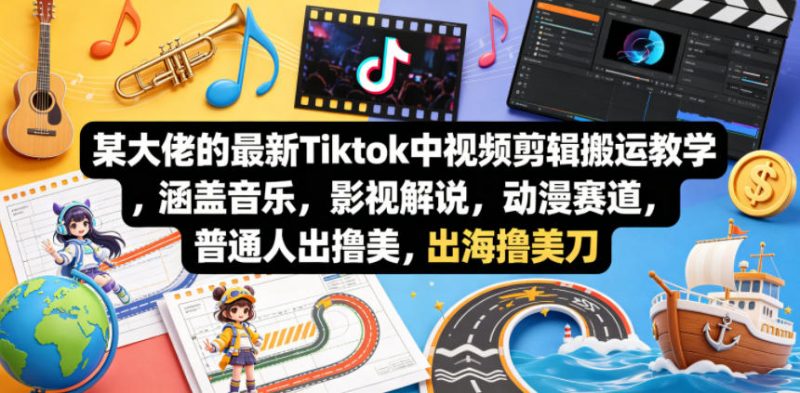 某大佬的最新Tiktok中视频剪辑搬运教学,涵盖音乐,影视解说,动漫赛道,普通人出海撸美刀-轻创社项目网