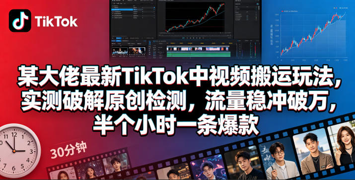 某大佬最新TikTok中视频搬运玩法，实测破解原创检测，流量稳冲破万，半个小时一条爆款-轻创社项目网