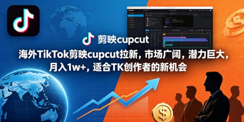 海外TikTok剪映cupcut拉新,市场广阔,潜力巨大,月入1w+,适合TK创作者的新机会-轻创社项目网