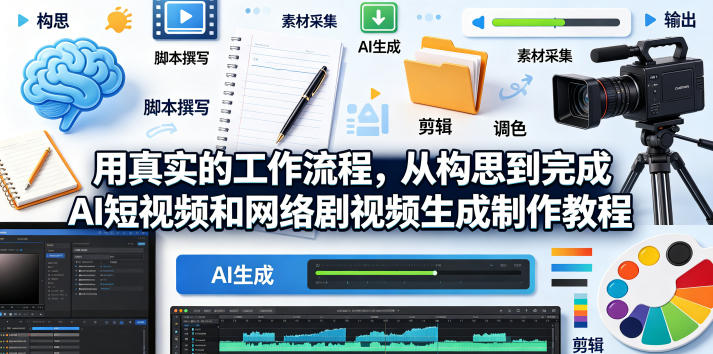 用真实的工作流程，从构思到完成AI短视频和网络剧视频生成制作教程-中英字幕-轻创社项目网