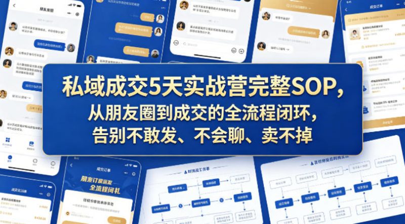 私域成交5天实战营完整SOP,从朋友圈到成交的全流程闭环,告别不敢发、不会聊、卖不掉-轻创社项目网