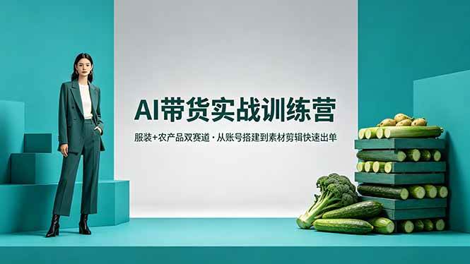 图片[1]-（18355期）AI带货实战训练营，服装+农产品双赛道，从账号搭建到素材剪辑快速出单