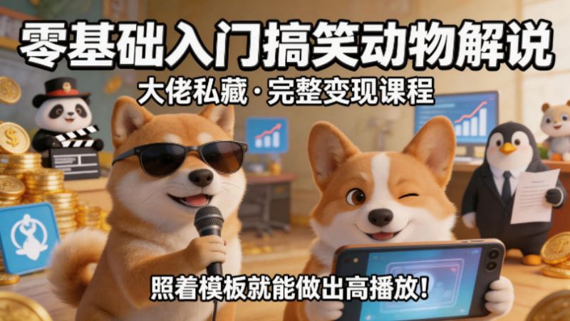 零基础入门搞笑动物解说,大佬私藏完整变现课程,照着模板就能做出高播放-轻创社项目网