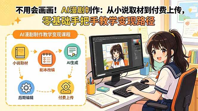 (18439期)不用会画画!AI漫剧制作:从小说取材到付费上传,零基础手把手教学变现路径-轻创社项目网