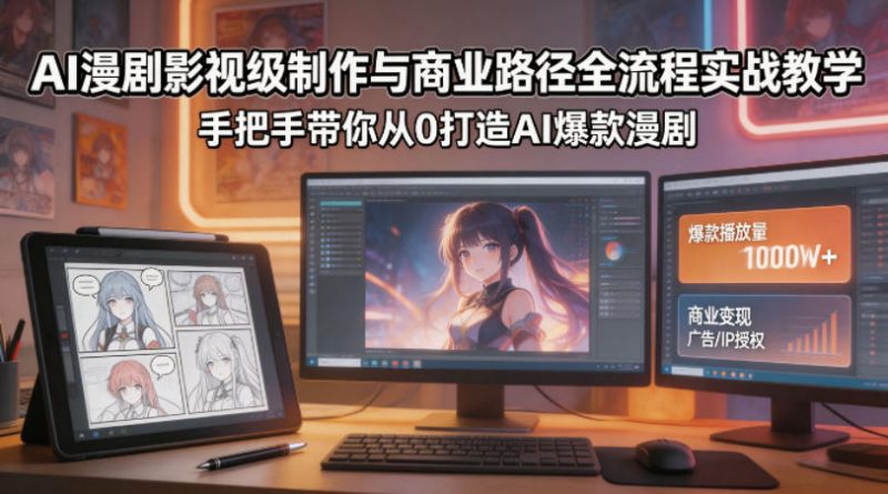 AI漫剧影视级制作与商业路径全流程实战教学,手带你从0打造AI爆款漫剧-轻创社项目网