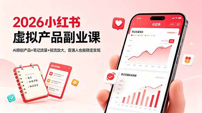 (18449期)2026小红书虚拟产品副业课,AI原创产品+笔记流量+投流放大,普通人也能稳定变现-轻创社项目网