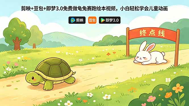 (18432期)剪映+豆包+即梦3.0免费做龟兔赛跑绘本视频,小白轻松学会儿童动画-轻创社项目网