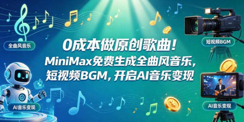 0成本做原创歌曲!MiniMax免费生成全曲风音乐,短视频BGM,开启AI音乐变现-轻创社项目网