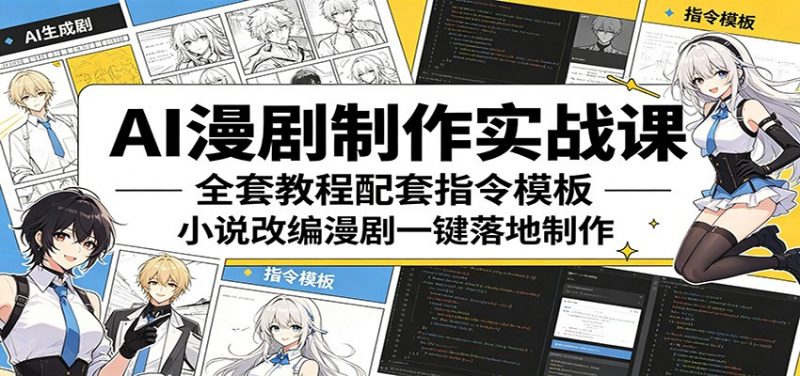 AI漫剧制作实战课：全套教程配套指令模板，小说改编漫剧一键落地制作-轻创社项目网