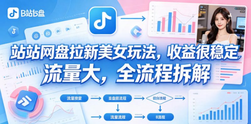 B站网盘拉新美女玩法，收益很稳定，流量大，全流程拆解-轻创社项目网