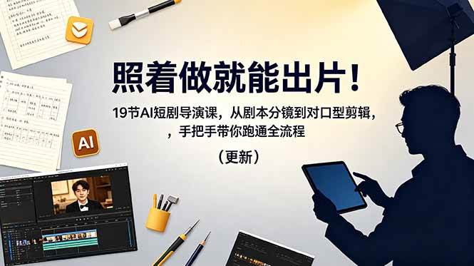 (18694期)照着做就能出片!19节AI短剧导演课,从剧本分镜到对口型剪辑,手把手带你跑通全流程(更新)-轻创社项目网