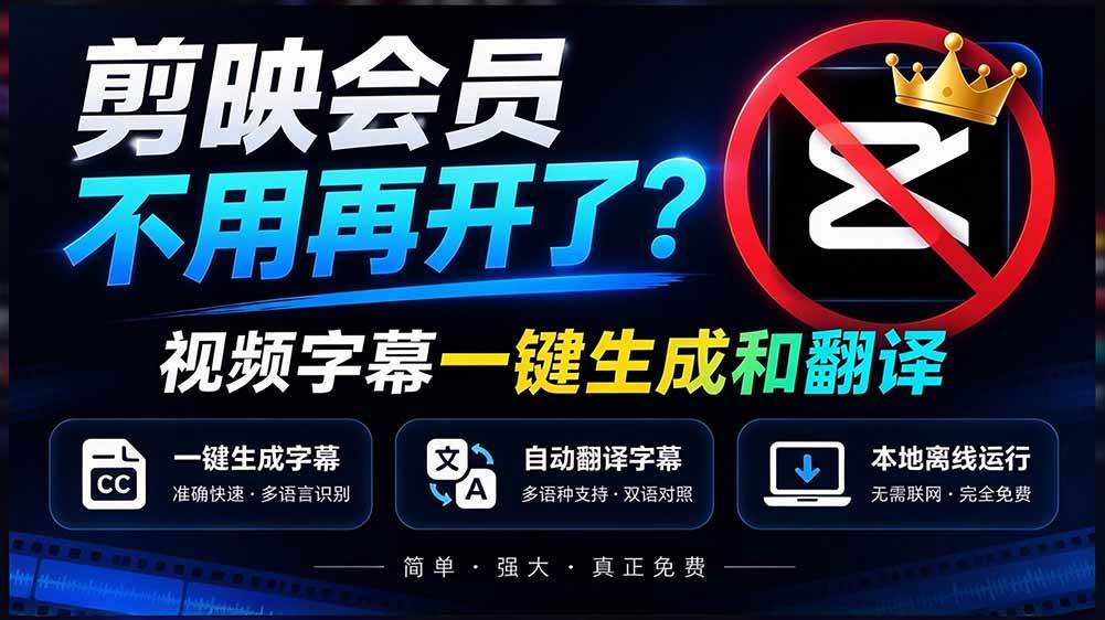 (20728期)剪映会员不用再开了?视频字幕一键生成加翻译,本地离线运行,完全免费,超快速高精度,字幕大师-轻创社项目网