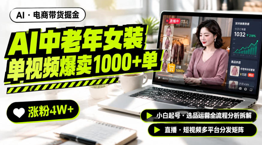 AI中老年服装带货赛道新玩法，一个视频卖出1000多单涨粉4W+，小白起号选品运营全流程分析拆解-轻创社项目网