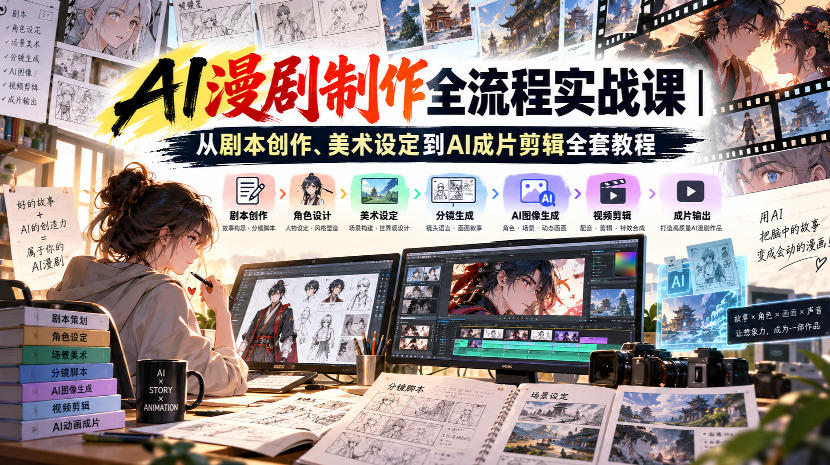 AI漫剧制作全流程实战课|从剧本创作、美术设定到AI成片剪辑全套教程-轻创社项目网