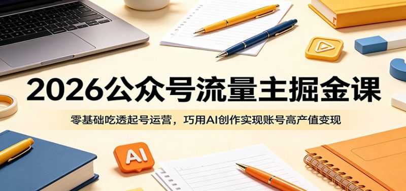 2026公众号流量主掘金课:零基础吃透起号运营,巧用AI创作实现账号高产值变现-轻创社项目网