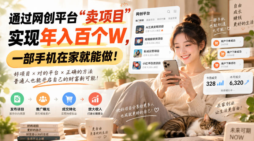 通过网创平台“卖项目”实现年入百万,一部手机在家就能做!-轻创社项目网