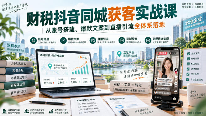 财税抖音同城获客实战课|从账号搭建、爆款文案到直播引流全体系落地-轻创社项目网