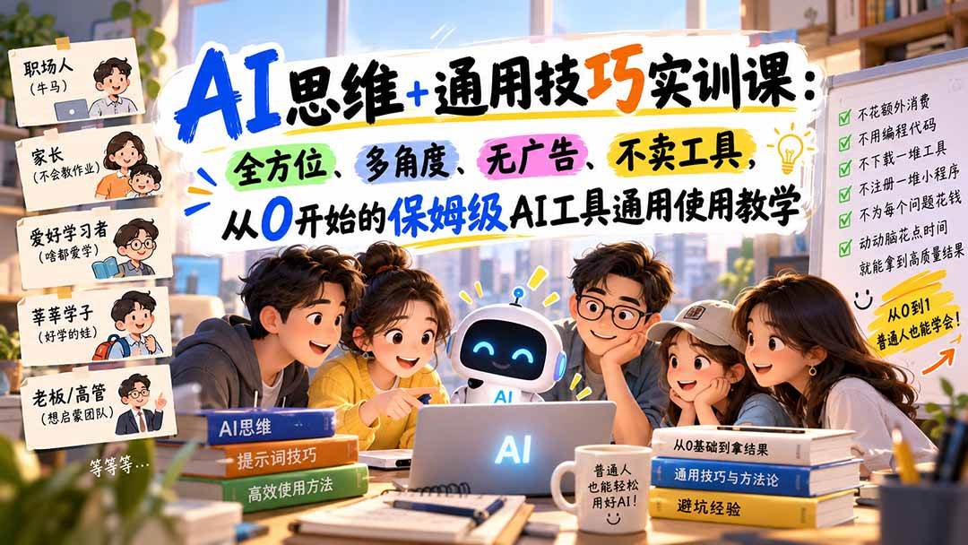 (20680期)AI思维+通用技巧实训课:全方位、多角度、无广告、不卖工具,从0开始的保姆级AI工具通用使用教学-轻创社项目网
