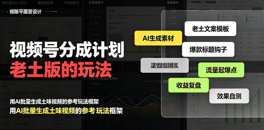 视频号分成计划老土版的玩法，流量爆炸，每天收益300+，纯靠AI生成，越土的玩法，越高级-轻创社项目网