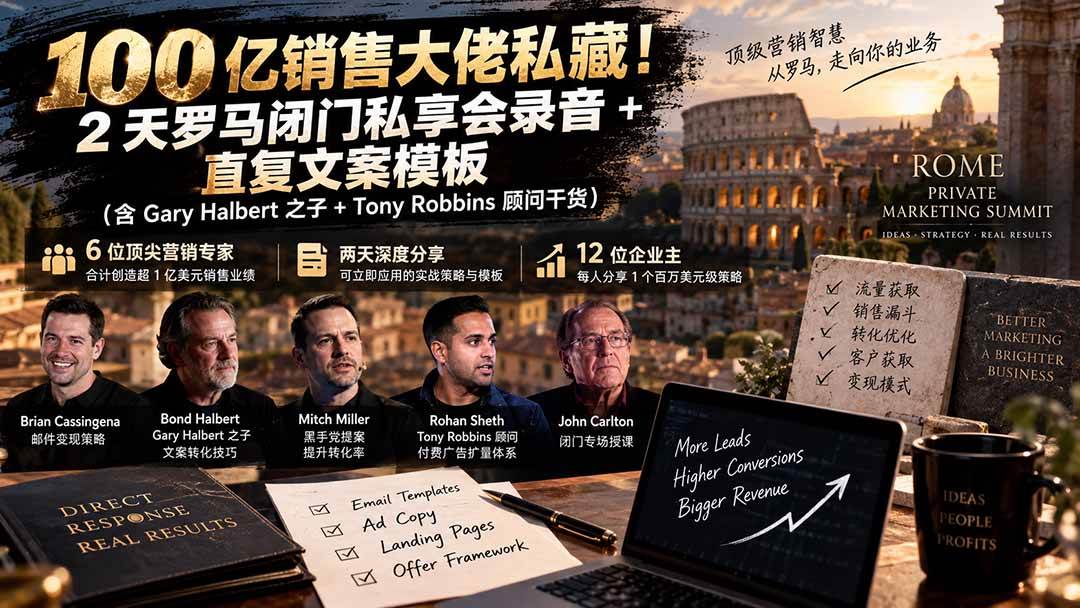 (20593期)100亿销售大佬私藏-无水印!2天罗马闭门私享会录音+直复文案模板【原创双语字幕】-轻创社项目网