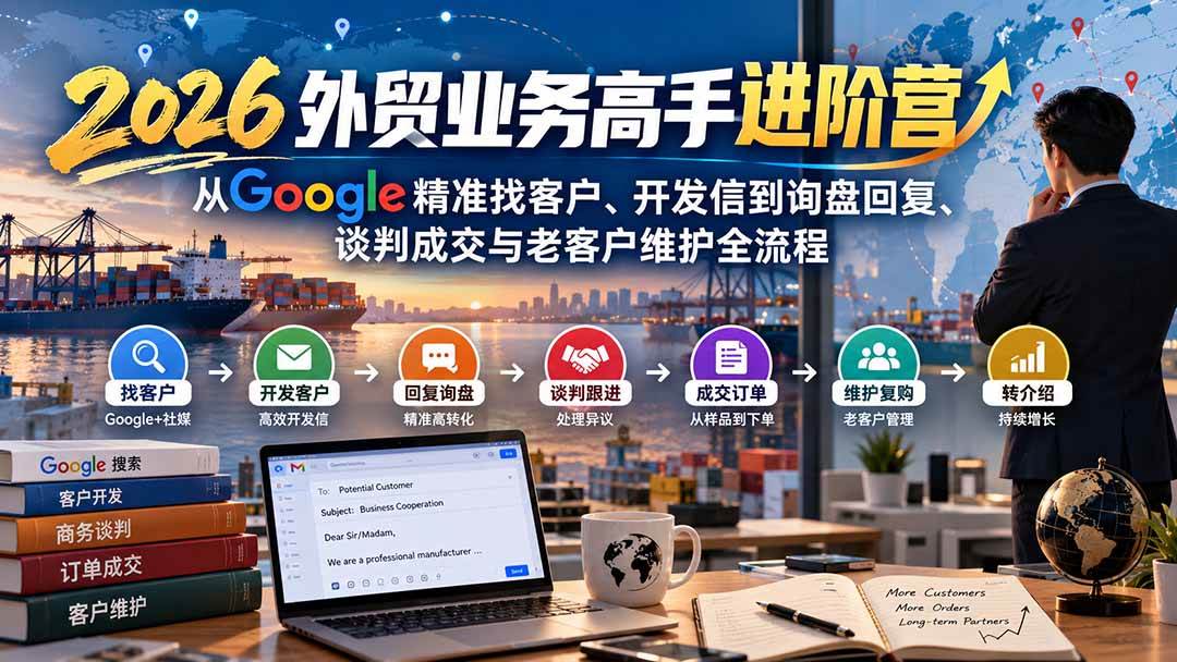 (20690期)2026外贸业务高手进阶营:从Google精准找客户、开发信到询盘回复、谈判成交与老客户维护全流程-轻创社项目网