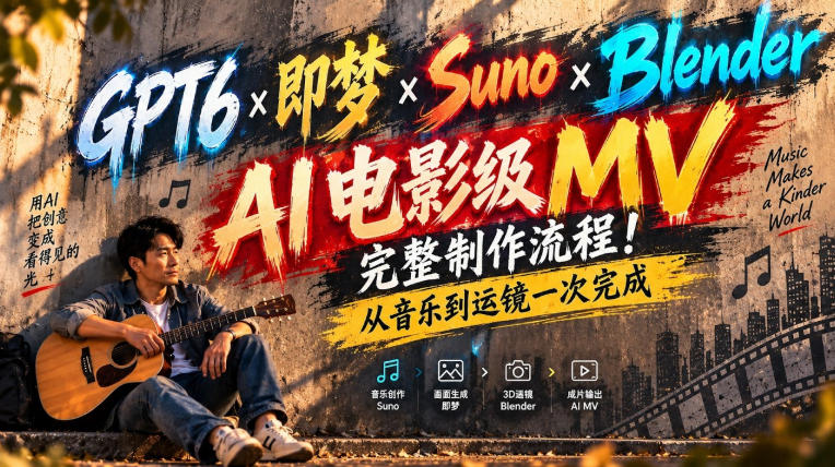 GPT6×即梦×Suno×Blender|AI电影级MV完整制作流程!从音乐到运镜一次完成!-轻创社项目网