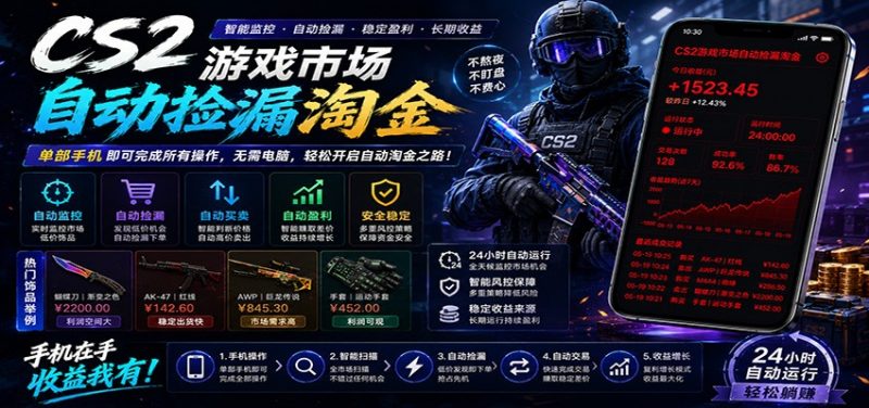 CSGO挂机捡漏项目通过利用游戏饰品交易机制,结合薄凉软件辅助捡漏,实现盈利-轻创社项目网