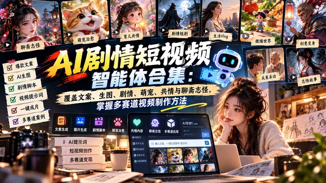 (20644期)【无水印】AI剧情短视频智能体合集:覆盖文案、生图、剧情、萌宠、共情与聊斋志怪,掌握多赛道视频制作方法-轻创社项目网