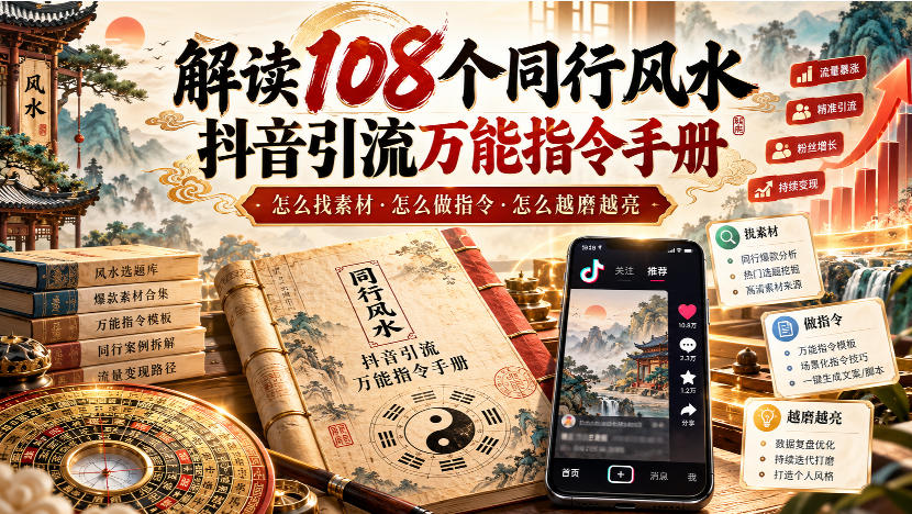 解读108个同行风水抖音引流万能指令手册,怎么找素材·怎么做指令·怎么越磨越亮【文档】-轻创社项目网
