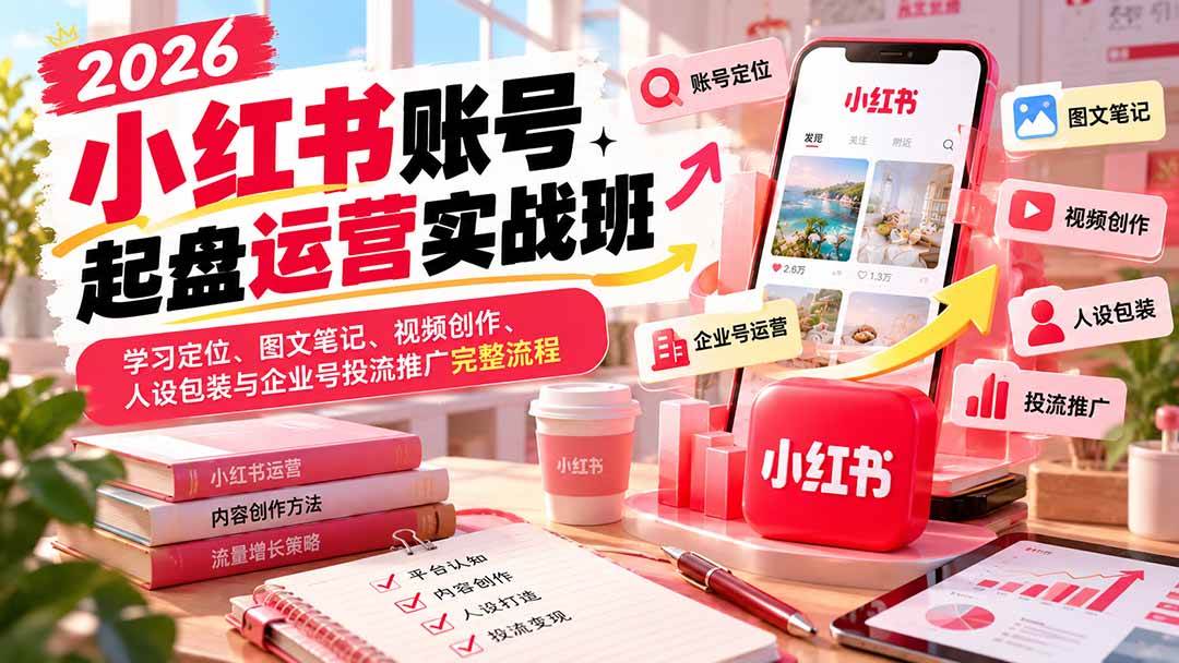 (20647期)2026小红书账号起盘运营实战班:学习定位、图文笔记、视频创作、人设包装与企业号投流推广完整流程-轻创社项目网