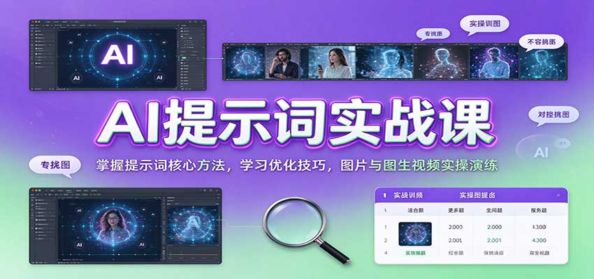 AI提示词实战课：掌握提示词核心方法，学习优化技巧，图片与图生视频实操演练-轻创社项目网