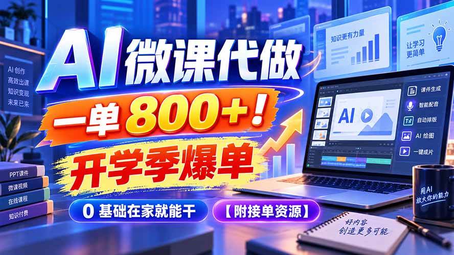 （20605期）AI 微课代做，一单 800+！开学季爆单，0 基础在家就能干【附接单资源】-轻创社项目网