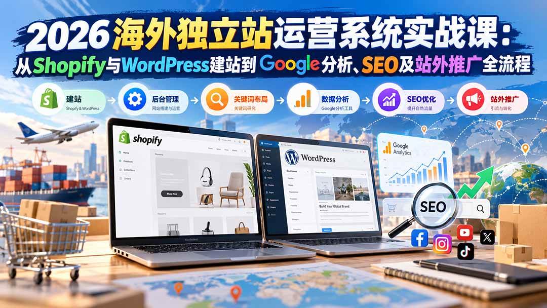 (20689期)2026海外独立站运营系统实战课:从Shopify与WordPress建站到Google分析、SEO及站外推广全流程-轻创社项目网