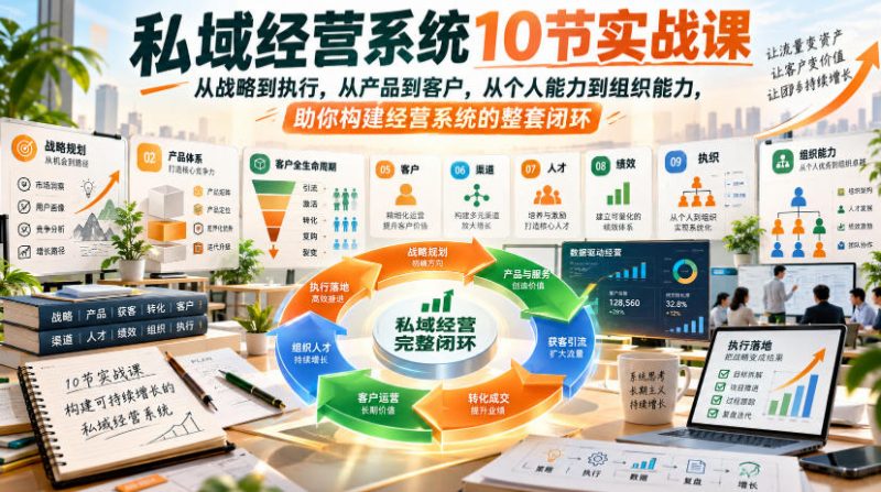 私域经营系统10节实战课,从战略到执行,从产品到客户,从个人能力到组织能力,助你构建经营系统的整套闭环-轻创社项目网