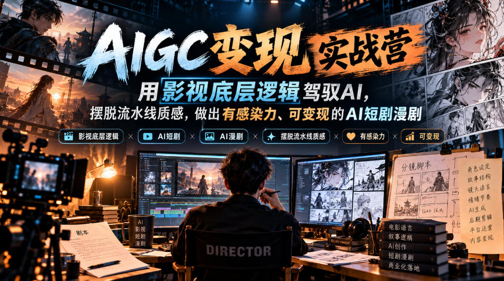 AIGC变现实战营,用影视底层逻辑驾驭AI,摆脱流水线质感,做出有感染力、可变现的AI短剧漫剧-轻创社项目网
