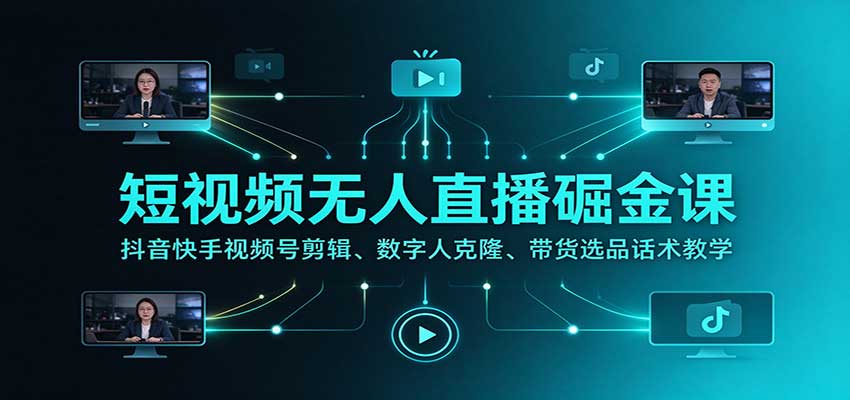 短视频无人直播掘金课:抖音快手视频号剪辑、数字人克隆、带货选品话术教学-轻创社项目网