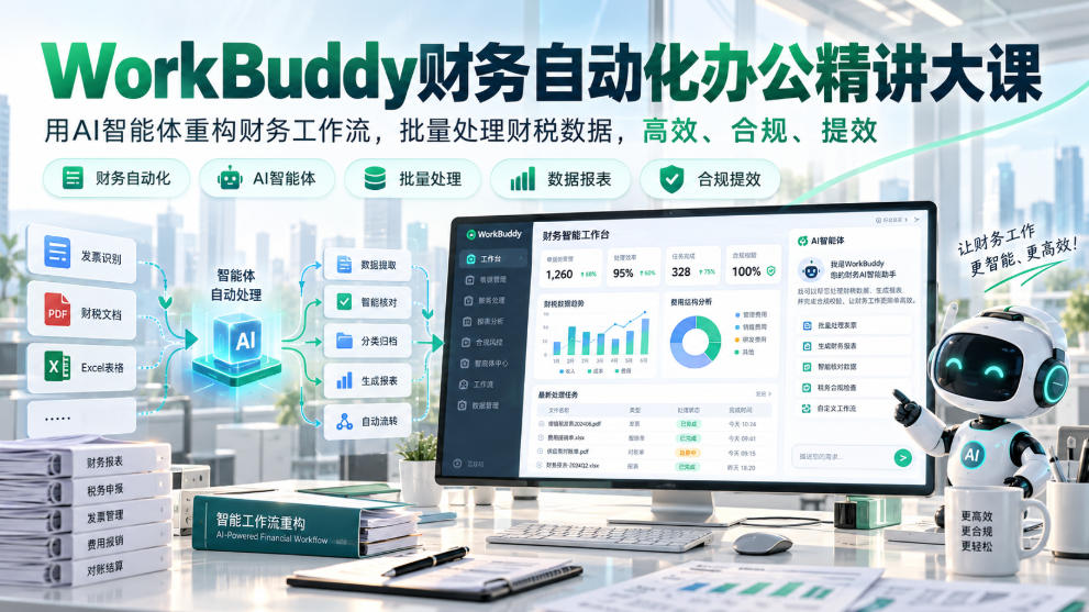 WorkBuddy财务自动化办公精讲大课,用AI智能体重构财务工作流,批量处理财税数据,高效、合规、提效-轻创社项目网