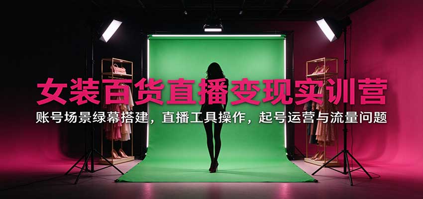 女装百货直播变现实训营：账号场景绿幕搭建，直播工具操作，起号运营与流量问题-轻创社项目网