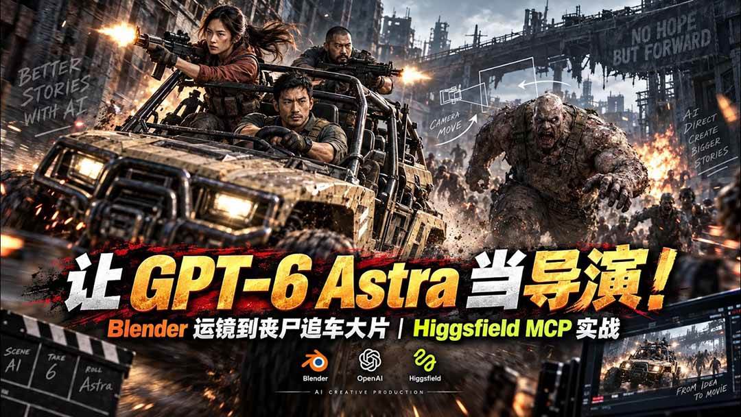 (20762期)【无水印】让 GPT-6 Astra 当导演!Blender 运镜到丧尸追车大片|Higgsfield MCP 实战-轻创社项目网