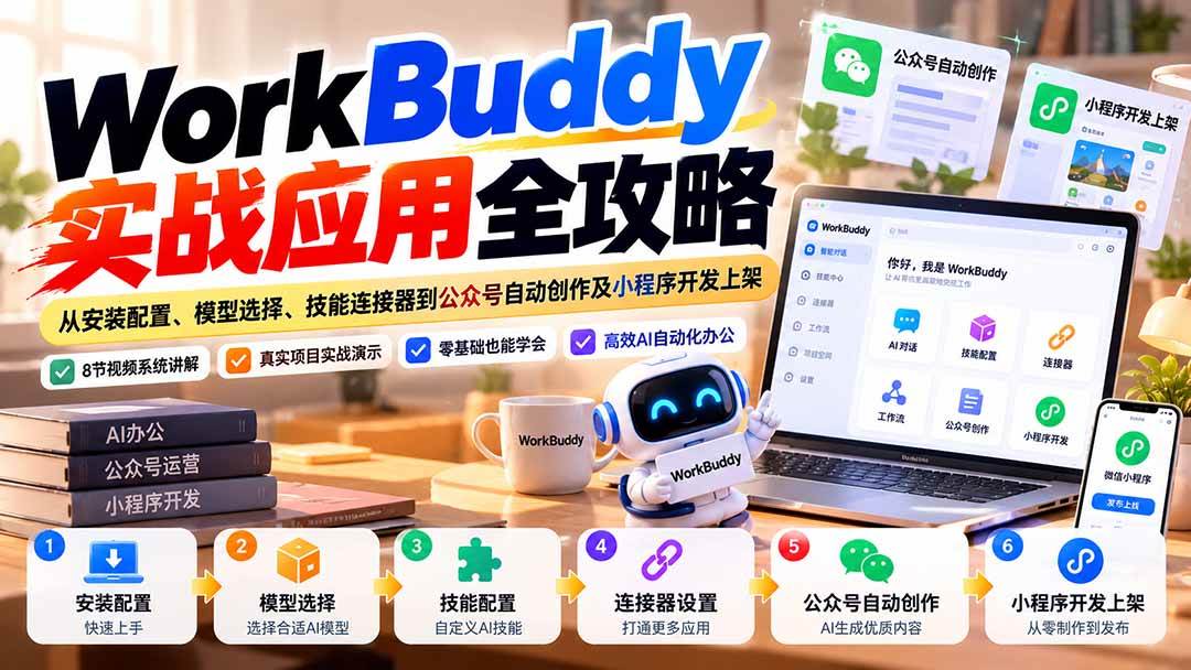 (21093期)WorkBuddy 实战应用全攻略:从安装配置、模型选择、技能连接器到公众号自动创作及小程序开发上架-轻创社项目网
