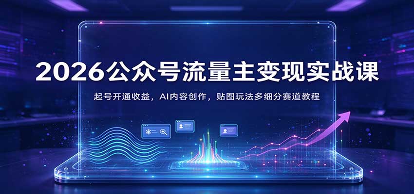 2026公众号流量主变现实战课:起号开通收益,AI内容创作,贴图玩法多细分赛道教程-轻创社项目网