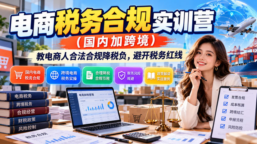 电商税务合规实训营(国内加跨境),教电商人合法合规降税负,避开税务红线-轻创社项目网