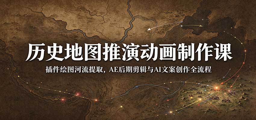 历史地图推演动画制作课：插件绘图河流提取，AE后期剪辑与AI文案创作全流程-轻创社项目网